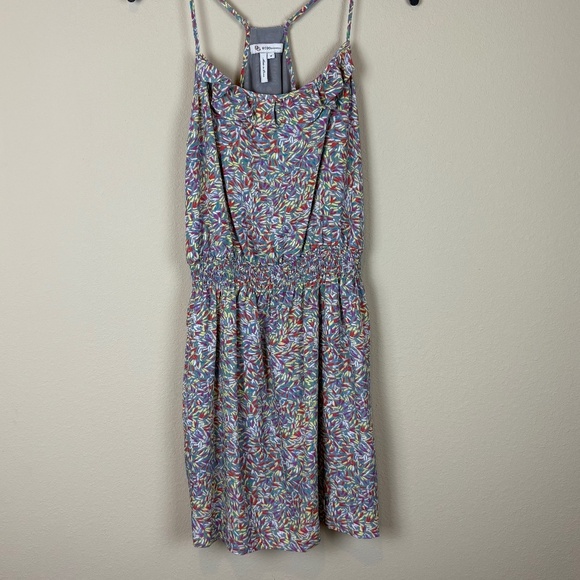 BCBGeneration Gray with Multicolored Design Racerback Dress w/ Smocked Waistband - Picture 2 of 11
